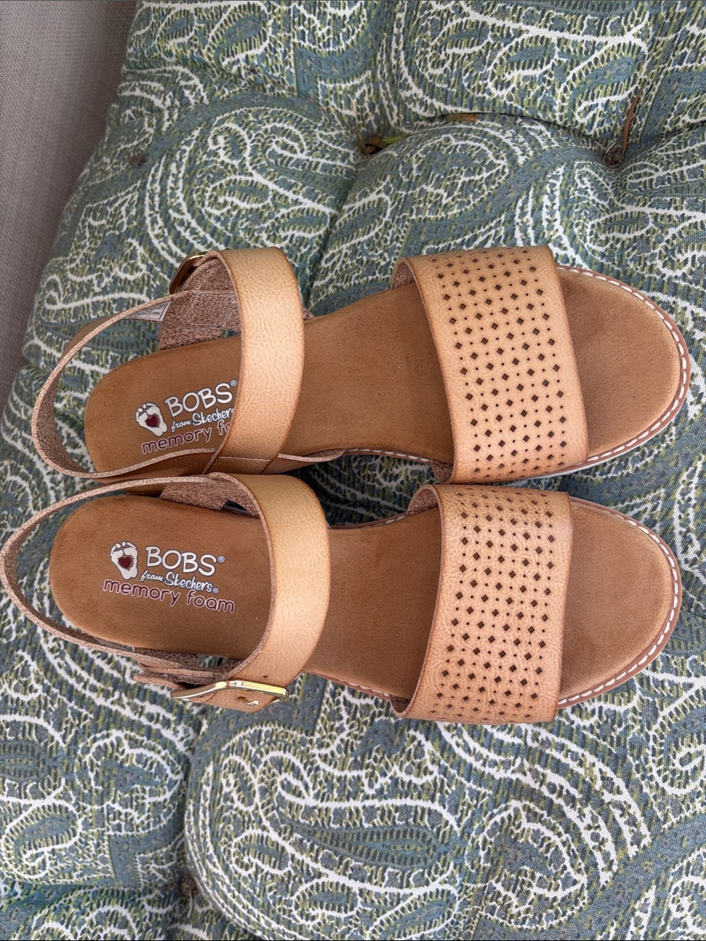 Skechers BOBS Tan Perforated Strap Memory Foam Sandals